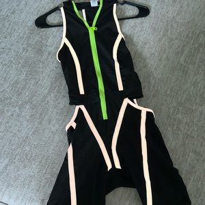 fashion nova reflective black and green short jumpsuit
